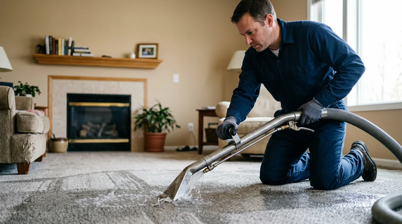 Water damage restoration technician working near Copeland, KS